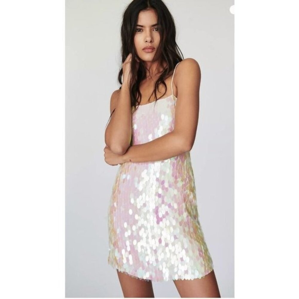 Free People Mermaid Mini Party Dress Size 8 Pink/ Iridescent Sequin Sparkle NWT